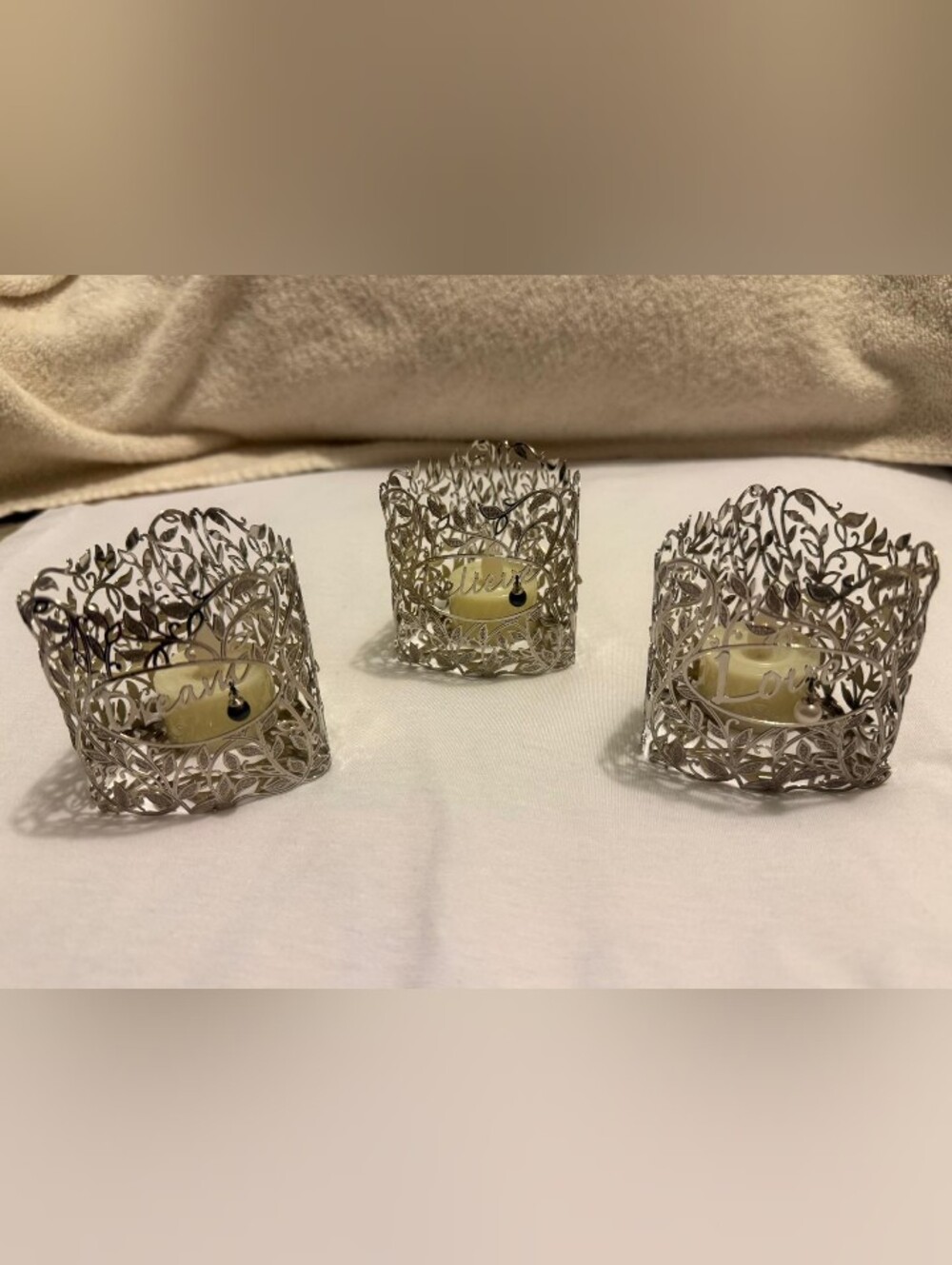 Silver Filigree Tea Light Holders - Elegant Metal Votive Set
